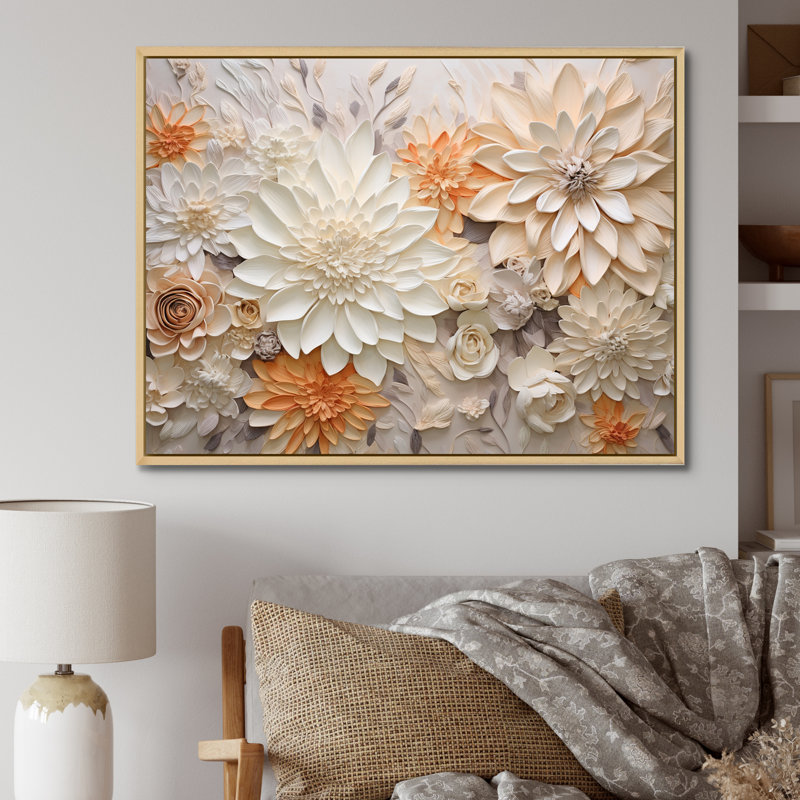 Beige et verre de fleurs de saison, Cadre naturel flottant, H 24 po x l 32 po x P 1 po