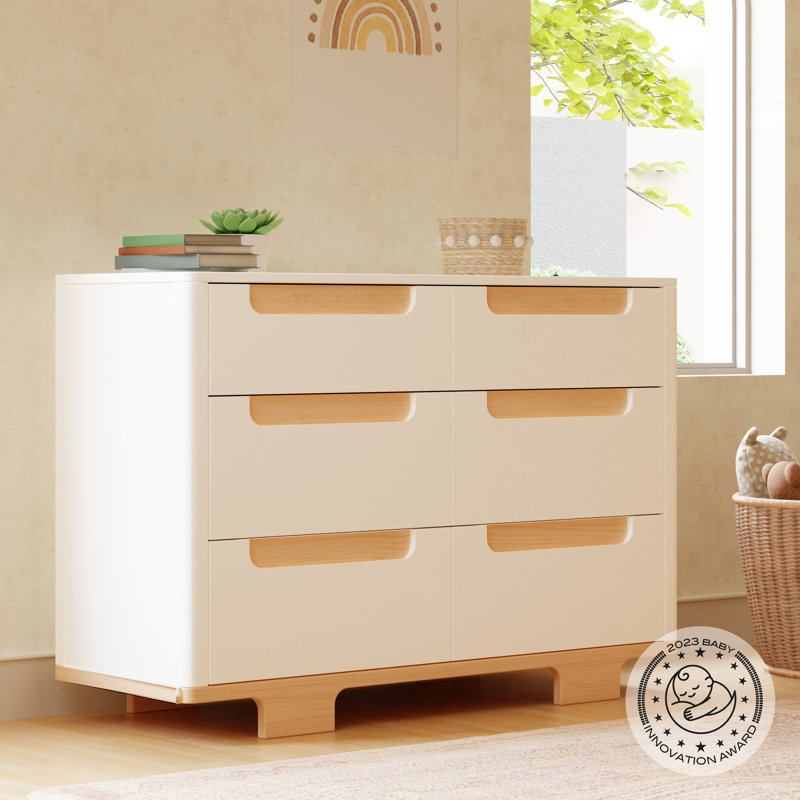 Yuzu 6-Drawer Dresser, White/Natural