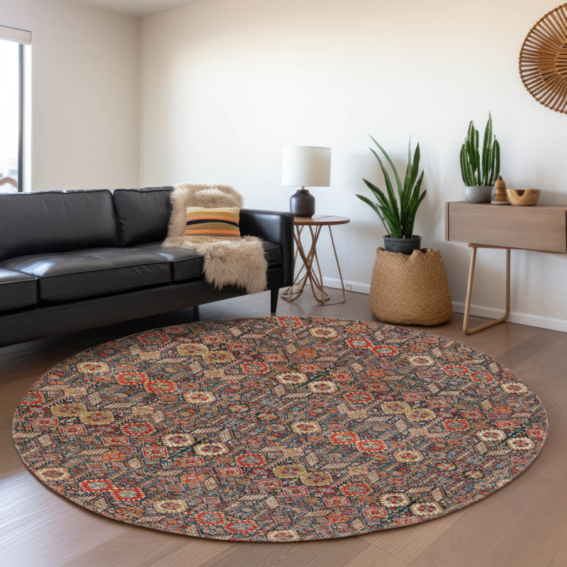 Tapis rouge Cerrito AMF574 lavable à la machine de qualité supérieure, Rond 8 pi