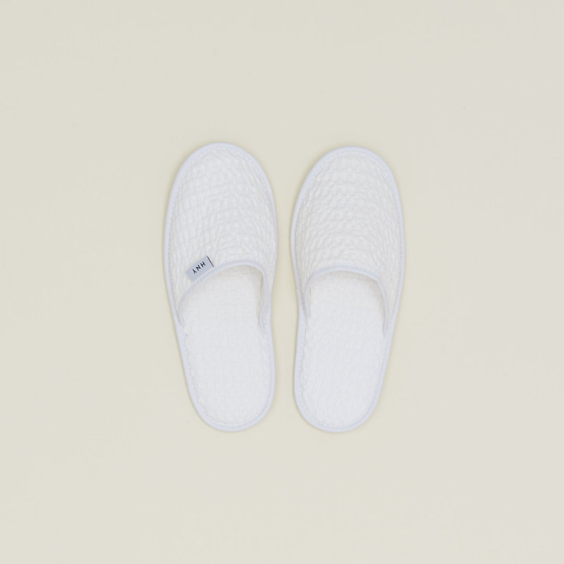 Pantoufles simples en coton gaufré, Blanc, Grand