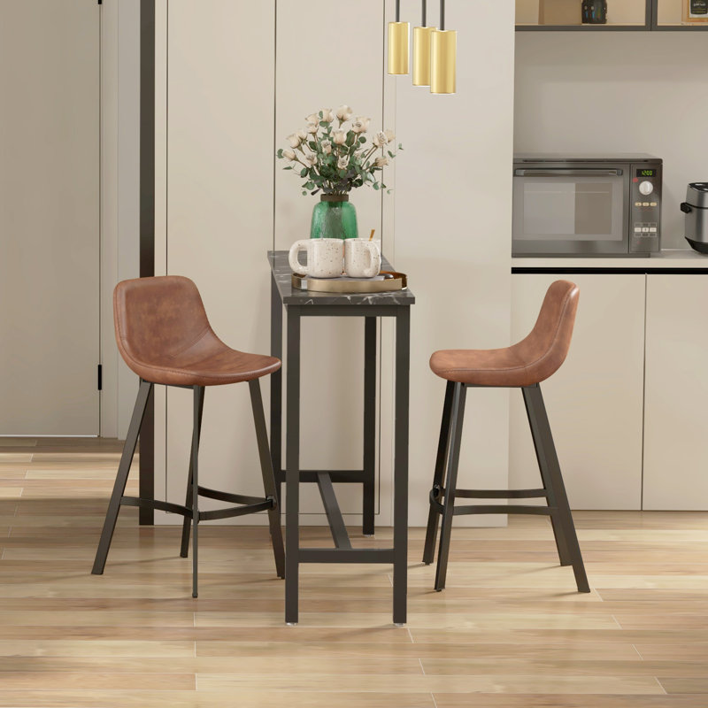 Upholstered Counter Stool with Metal Frame, Brown