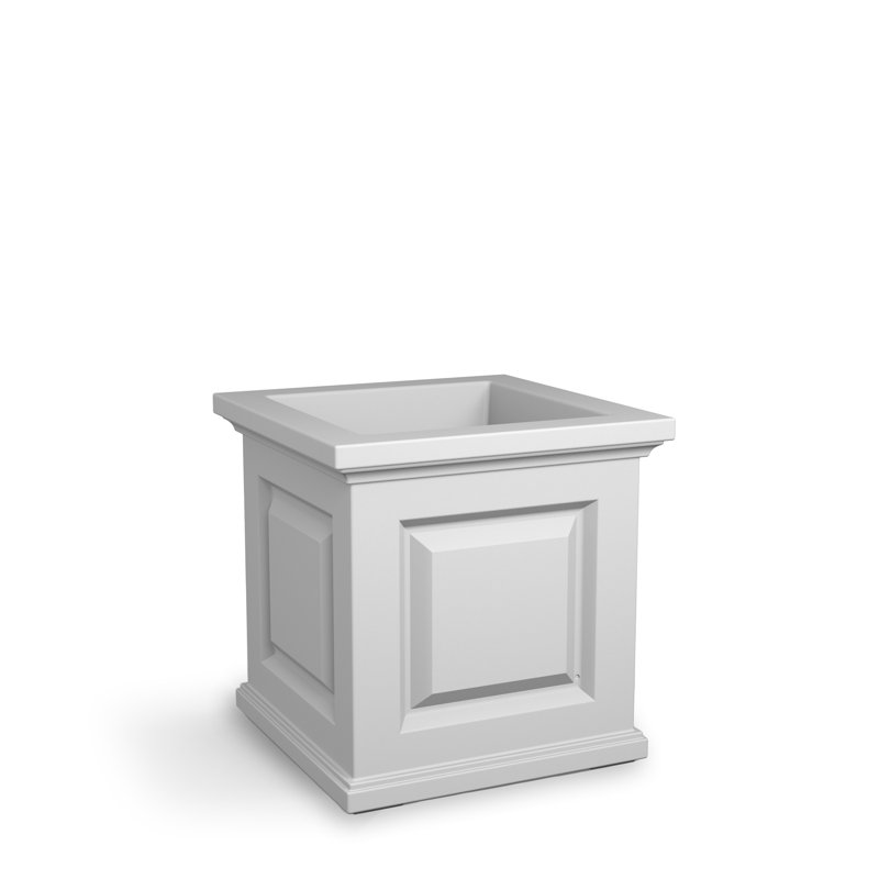 Nantucket Square Resin Planter Box with Water Reservoir, White, 16'' H x 16'' W x 16'' D