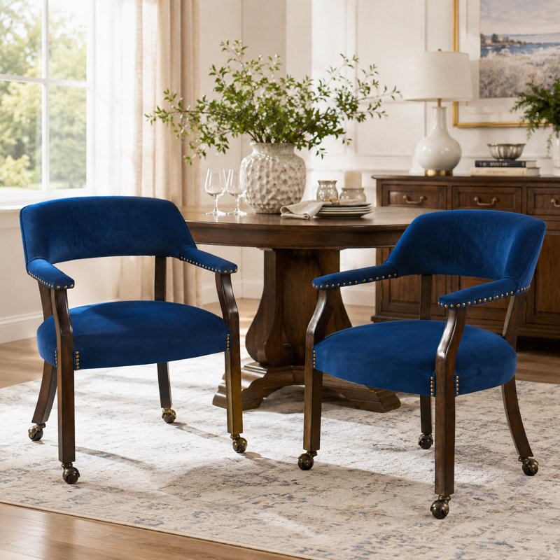 Chaise de salle à manger rembourrée en tissu de style moderne Mid-Century Wexford, Bleu, 2
