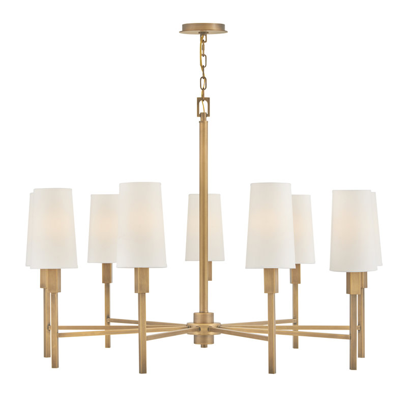 Fenwick Nine-Light Chandelier w/ Natural Paper Shades, Heritage Brass