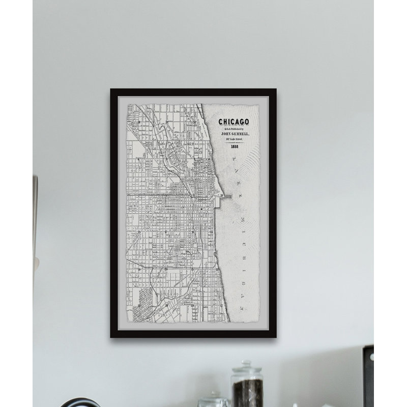 Carte de Chicago IV - impression encadrée, H 18 po x l 12 po x P 1,5 po