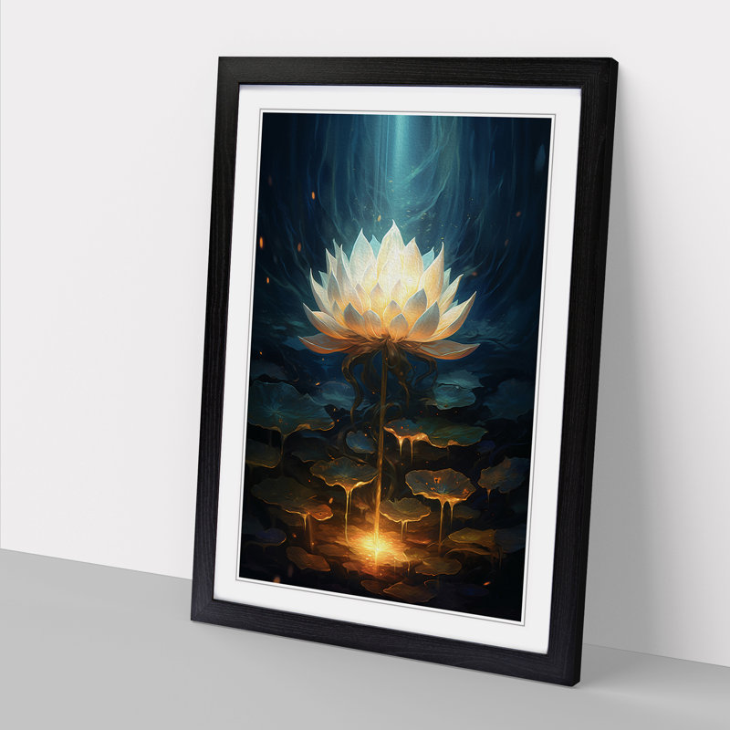 Lotus Flower Conceptual - Single Picture Frame Print on Wood, 46cm H x 34cm W x 2cm D, Black Framed
