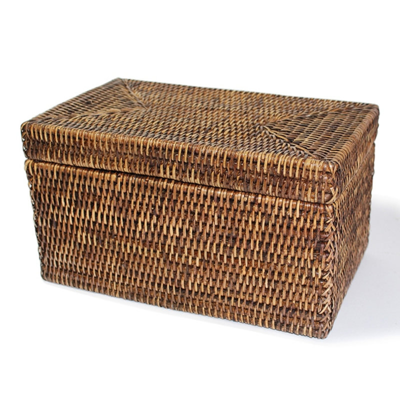 Panier de rangement rectangulaire avec couvercle, Antique Brown
