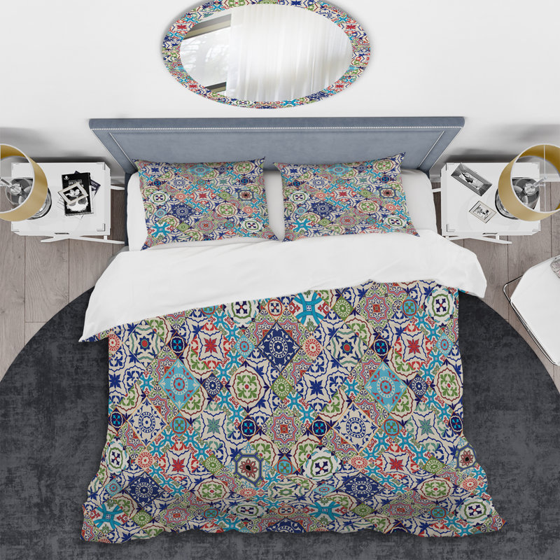 Multicolore patchwork ethnique - ensemble de housse de couette abstrait - microfibre de polyester