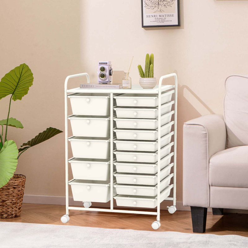 Rebrilliant 15 Drawer Rolling Organizer Cart Utility Storage Tools Scrapbook Paper Multi-use, White