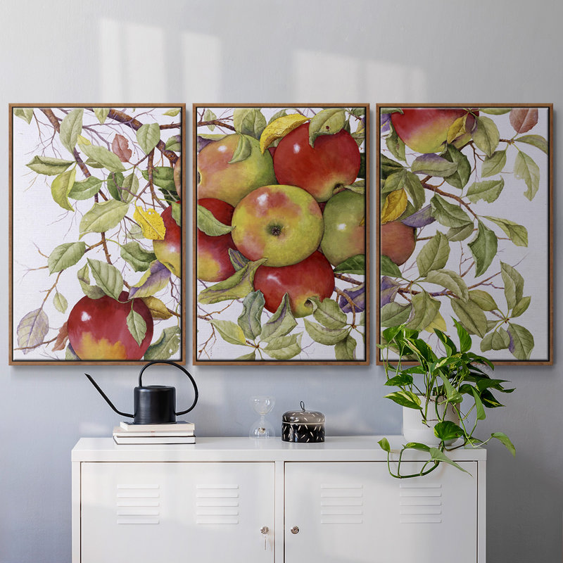 Pommes encadrées sur toile, ensemble de 3 pièces, Noyer, H 36 po x l 75 po x P 2 po