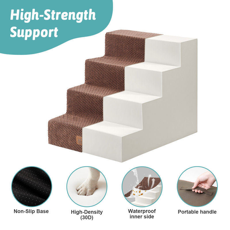 4 marches d'escalier pour chien plus large, 4 étages, 17.7" H x 17.7" W x 23.6" D, Brun