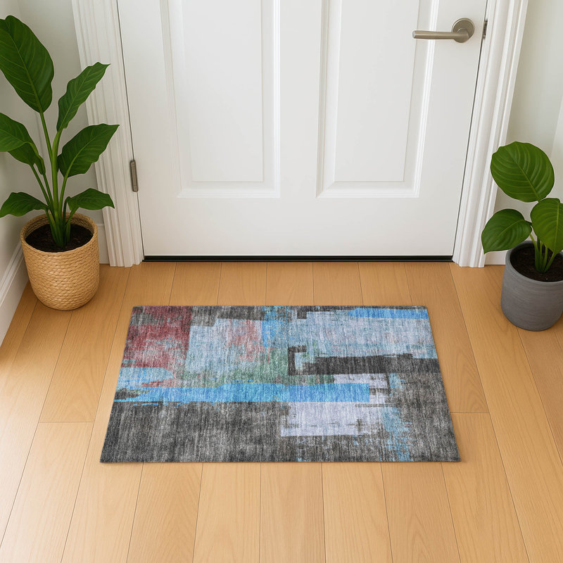 Premium Machine Washable Otte AMF1779 Blocks Rug, Rectangle 1'8" x 2'6"