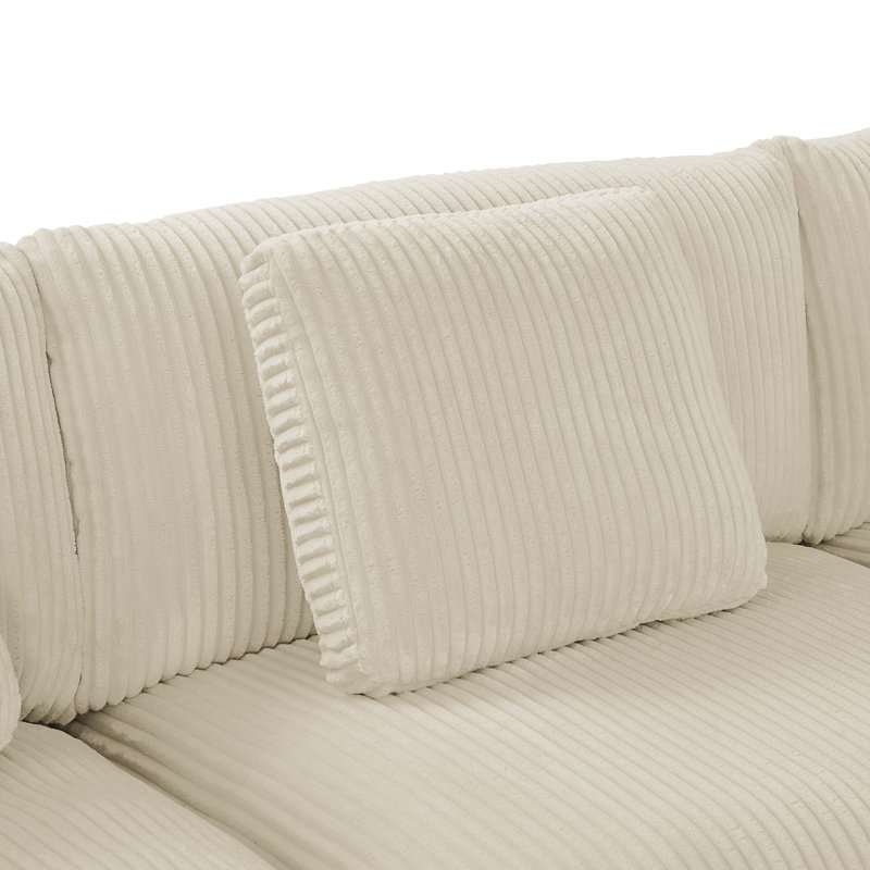 Canapé et méridienne Flaubert Gwendoly, Velours côtelé beige, Orienté à droite, H 33 po x l 89,5 po x P 65 po