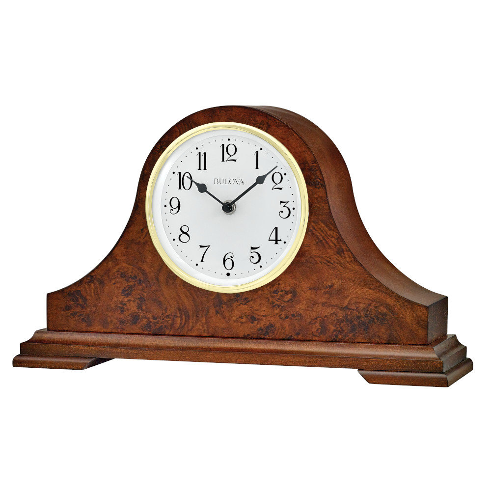 Bulova Analog Walnut Wood Quartz Tabletop Clock with Alarm in Brown/White Wayfair