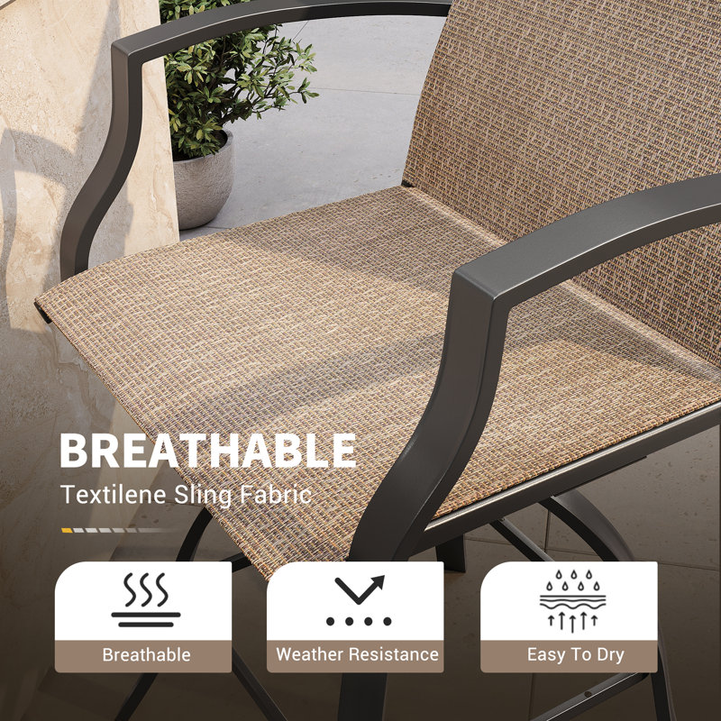 Patio Bar Dining Set With Square Bar Table And Armrest Bar Height Chairs (Set Of 3), Light Brown/Black