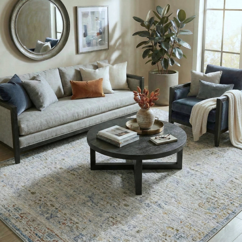 Roseau Performance Traditional Light Gray/Blue/Multicolor Floral Rug, Rectangle 10' x 14'