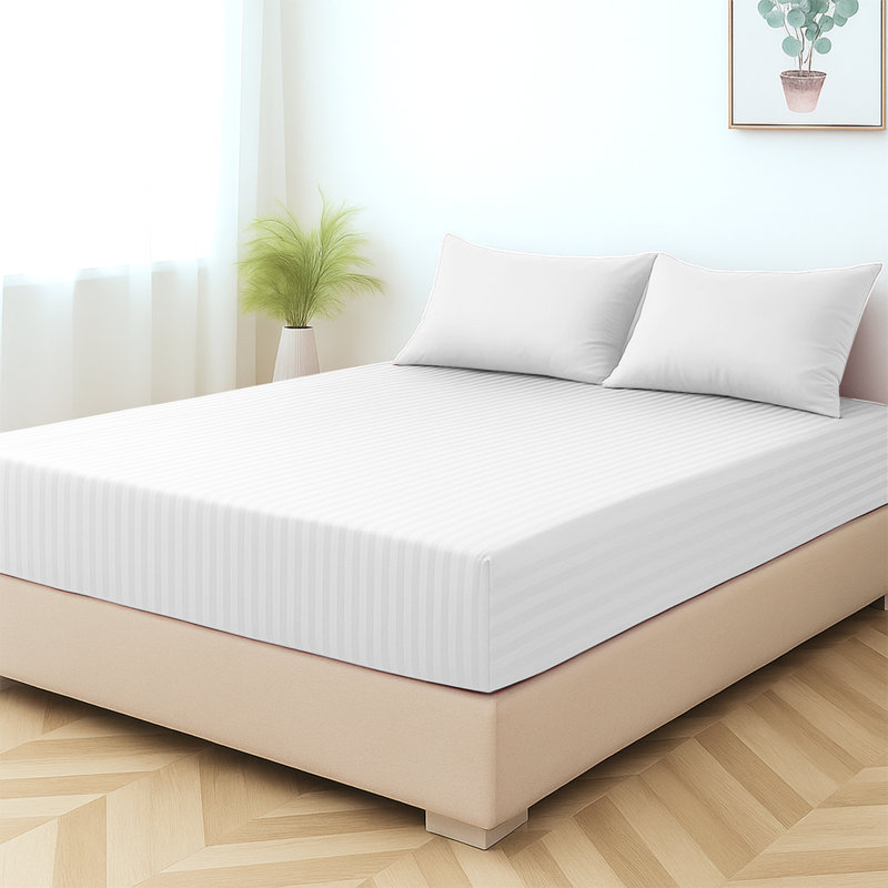 Shaneca Microfiber Striped Fitted Sheet - Ultra-Soft, Fade-Resistant, Deep Pocket Fit, Kingsize (5'), White