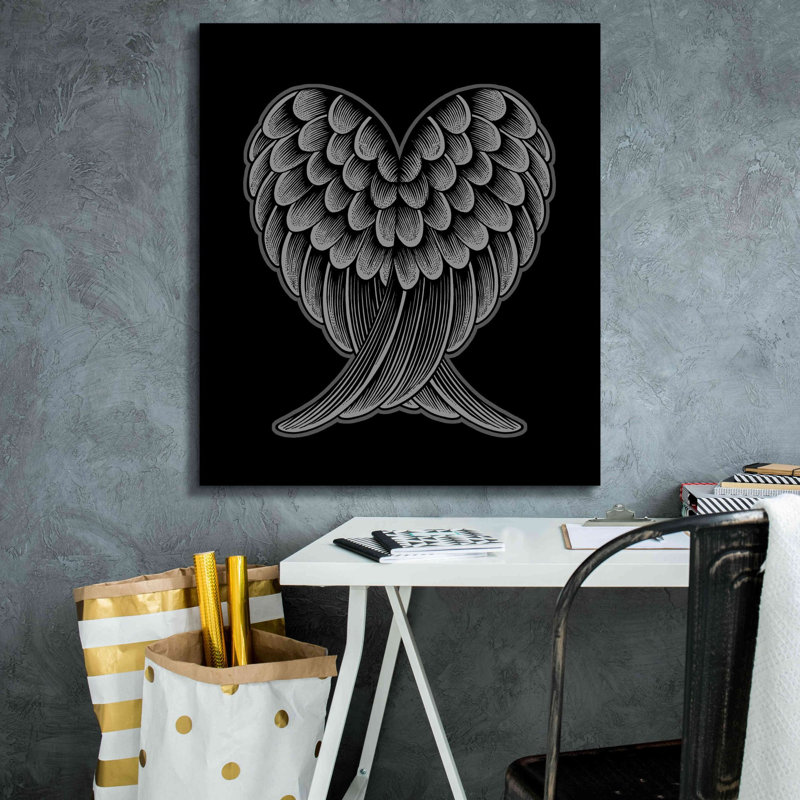 «Heart Wings On Black» par Rachel Caldwell, art mural sur toile, H 30 po x l 26 po x P 1,5 po