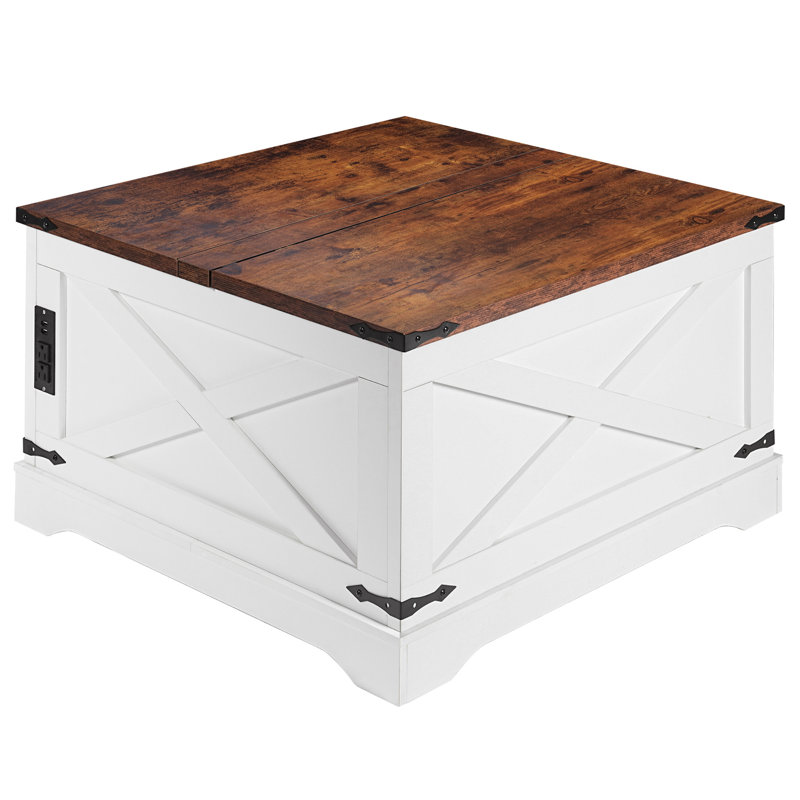 Wood Top Coffee Table With Hidden Compartments, 18.5" H x 31.5" L x 31.5" W