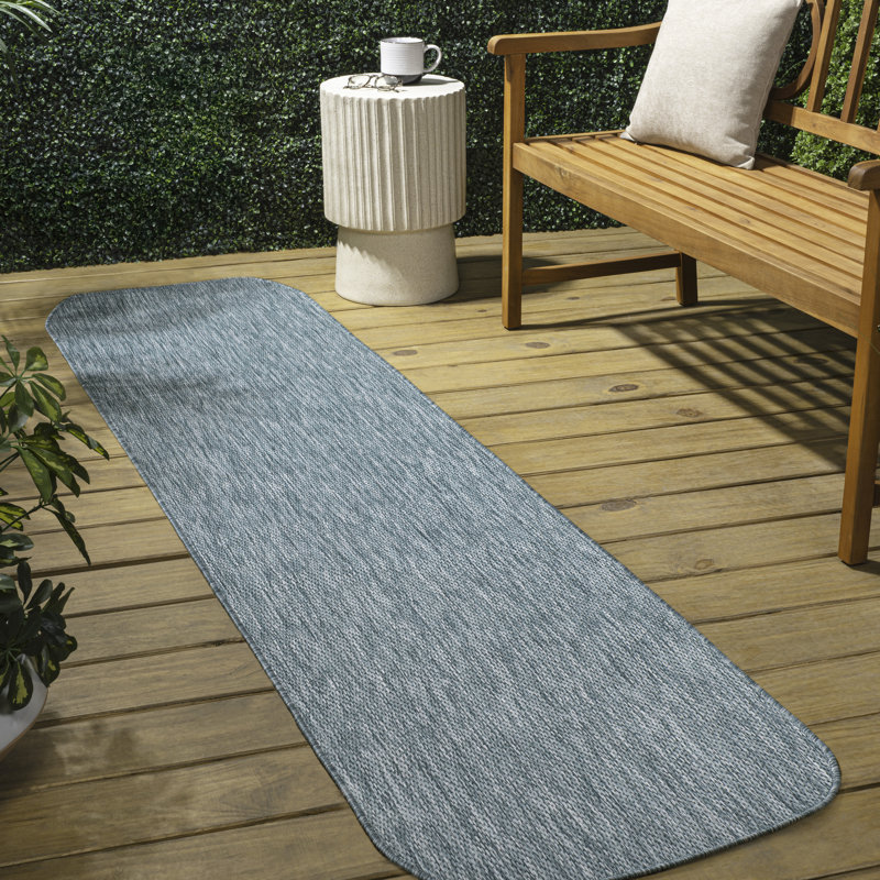 Longe Modern Minimalist Radius Corner Solid Turquoise Indoor/Outdoor Rug, Novelty 2' x 8'