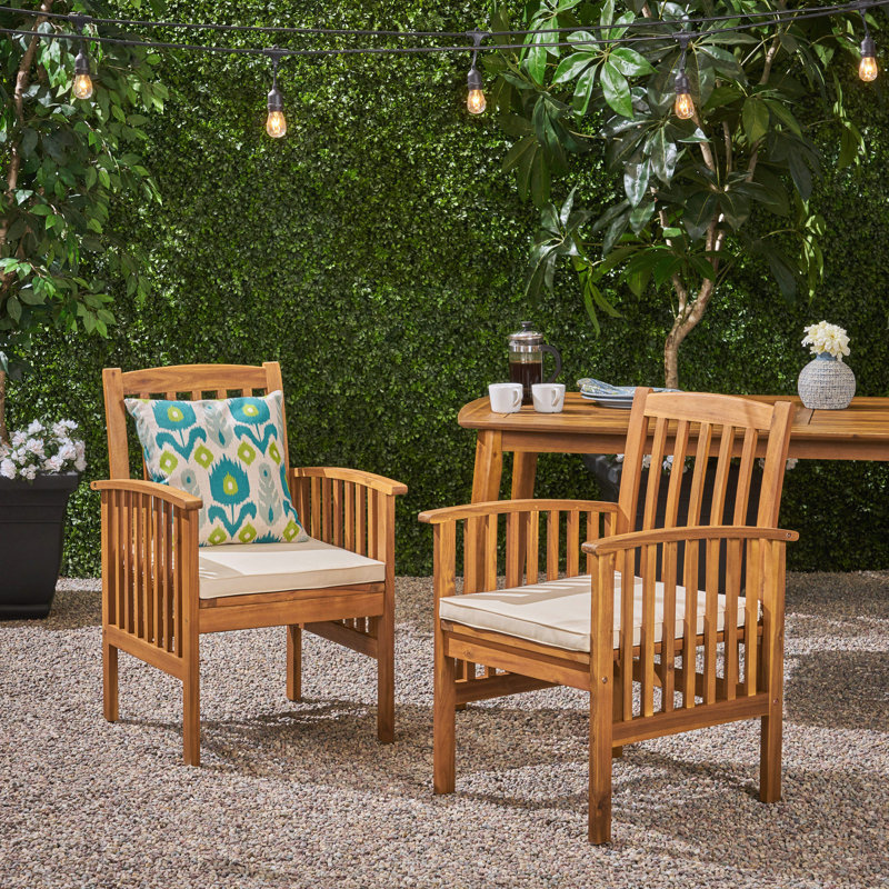 CASA ACACIA DINING CHAIR,2PCS With 2 Cushions, Beige, Brown