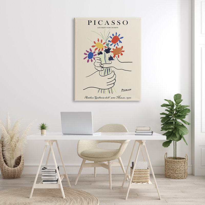 Peinture classique Picasso mains tenant un bouquet, H 48 po x l 36 po, Toile tendue