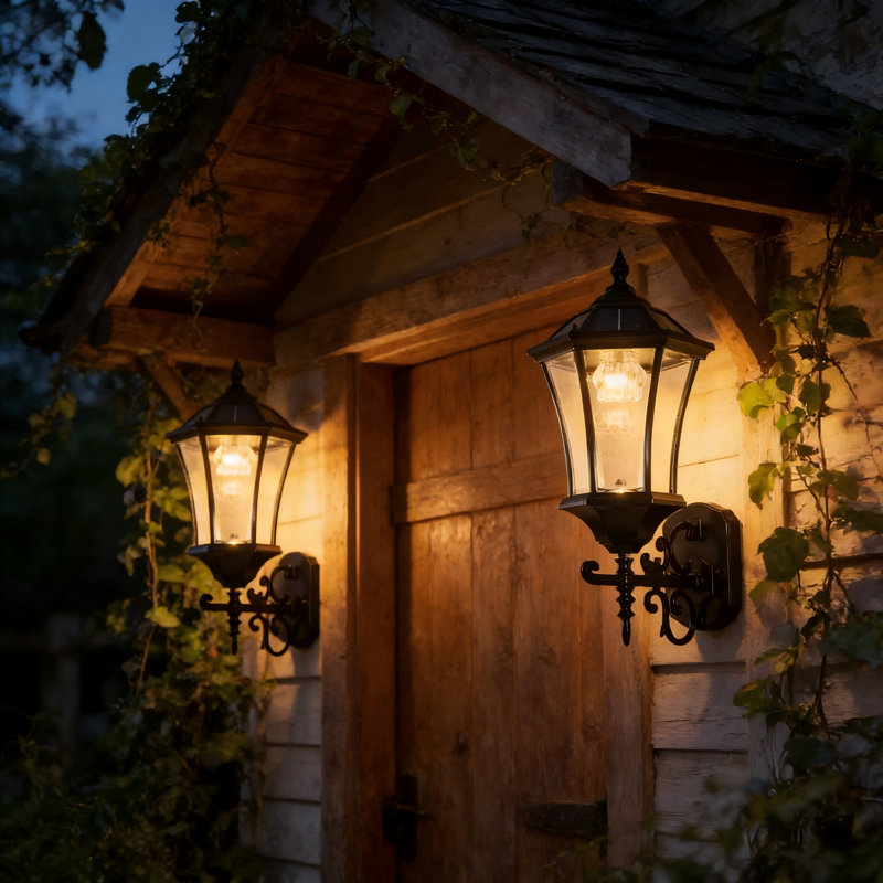 Solar Wall Light Outdoor Classic Black(set Of 2),  Satin Black, Powder Coated Finish