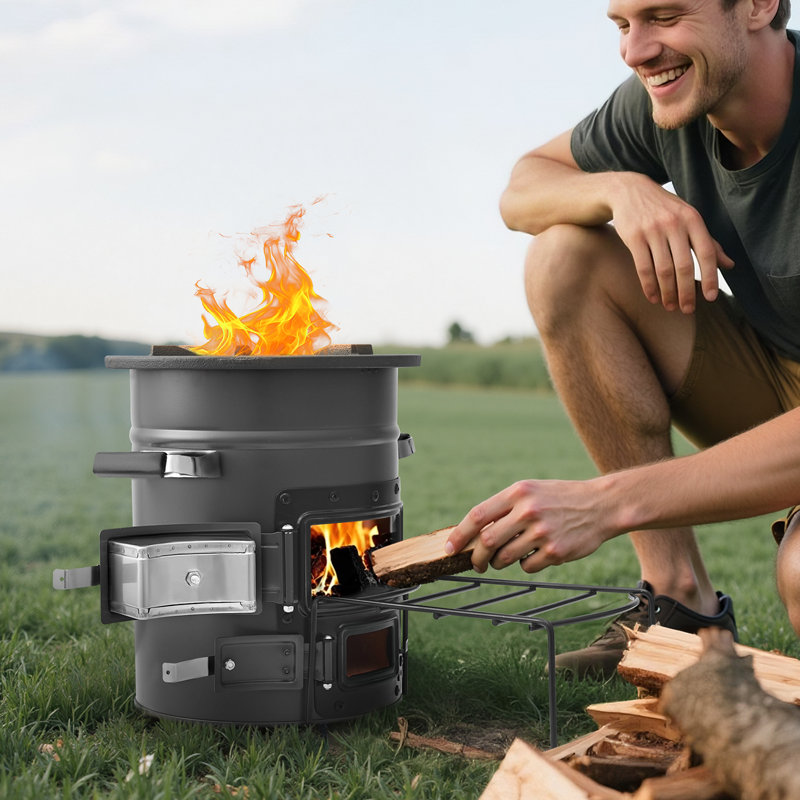 Camping Rocket Stove Wood Burning Portable Rocket Stove with Double Door