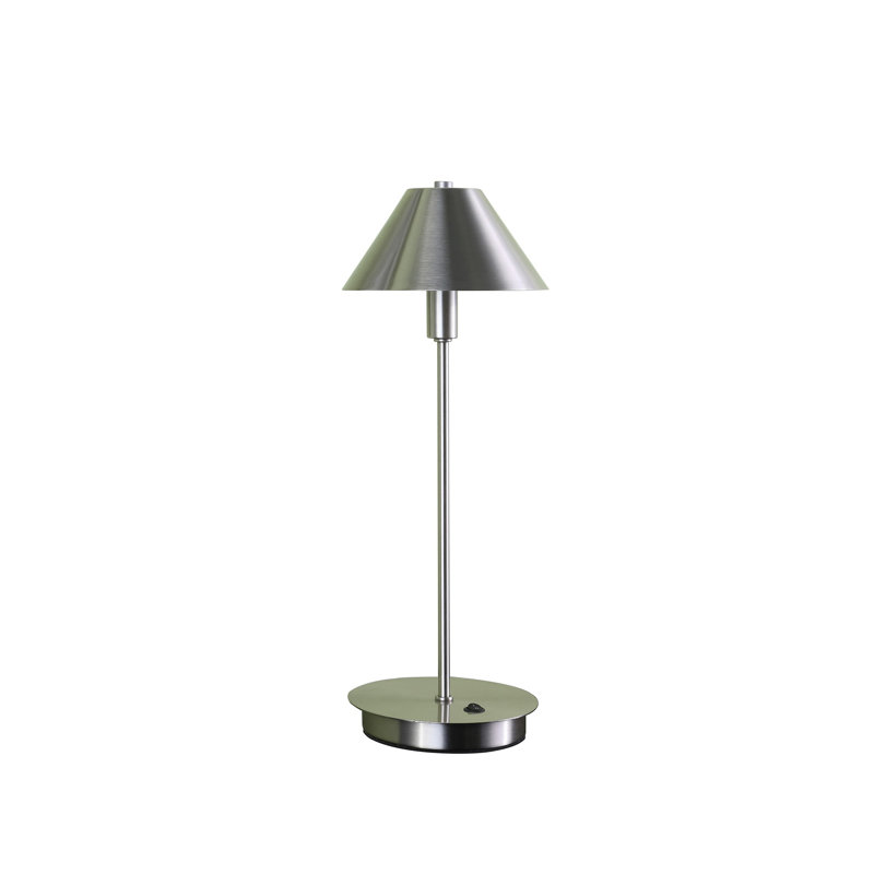 18"  Metal Bedside Table Lamp With  Cone Shade, Silver