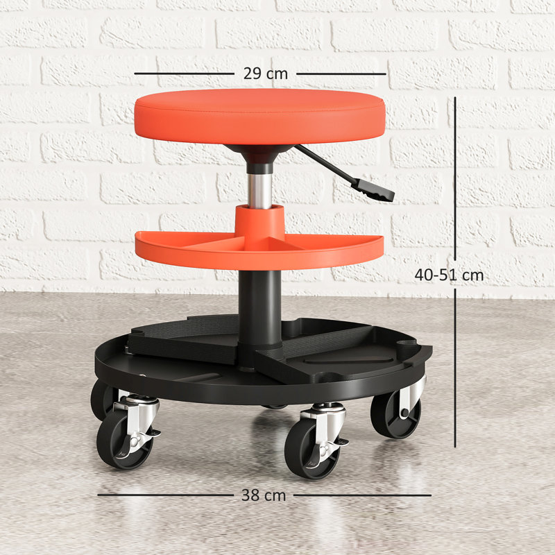HOMCOM Rolling Mechanic Stool with 135kg Capacity 360° Swivel Wheels, Yellow