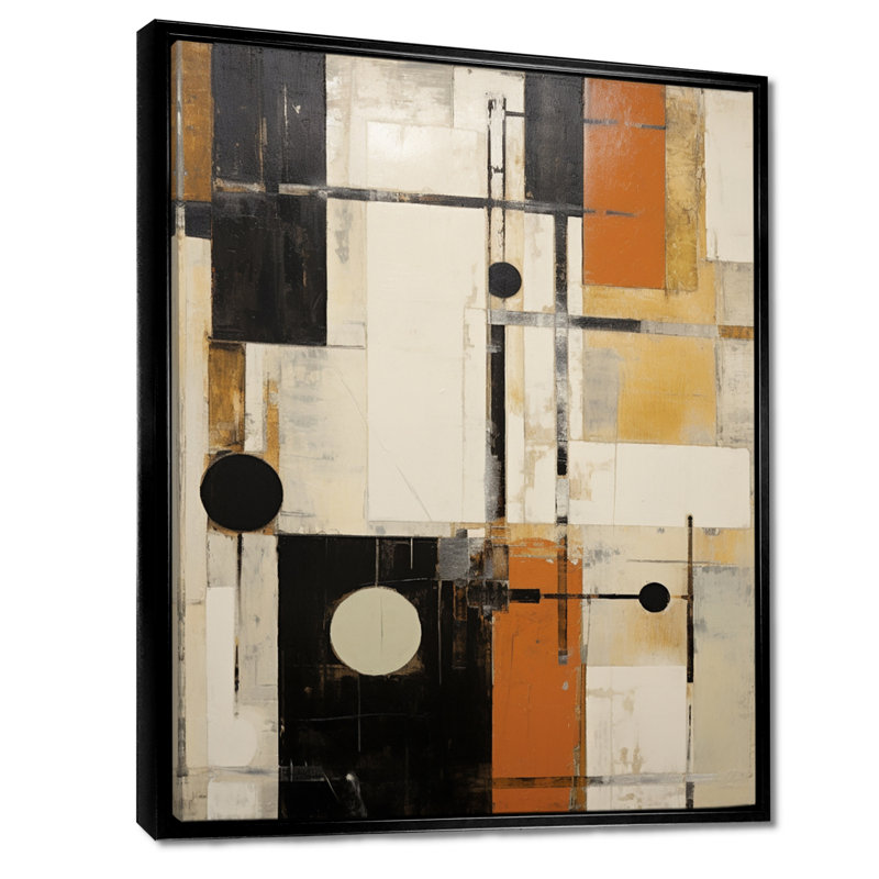 Art moderne moderne abstrait orange et beige, H 20 po x l 12 po x P 1 po, Toile avec cadre flottant noir