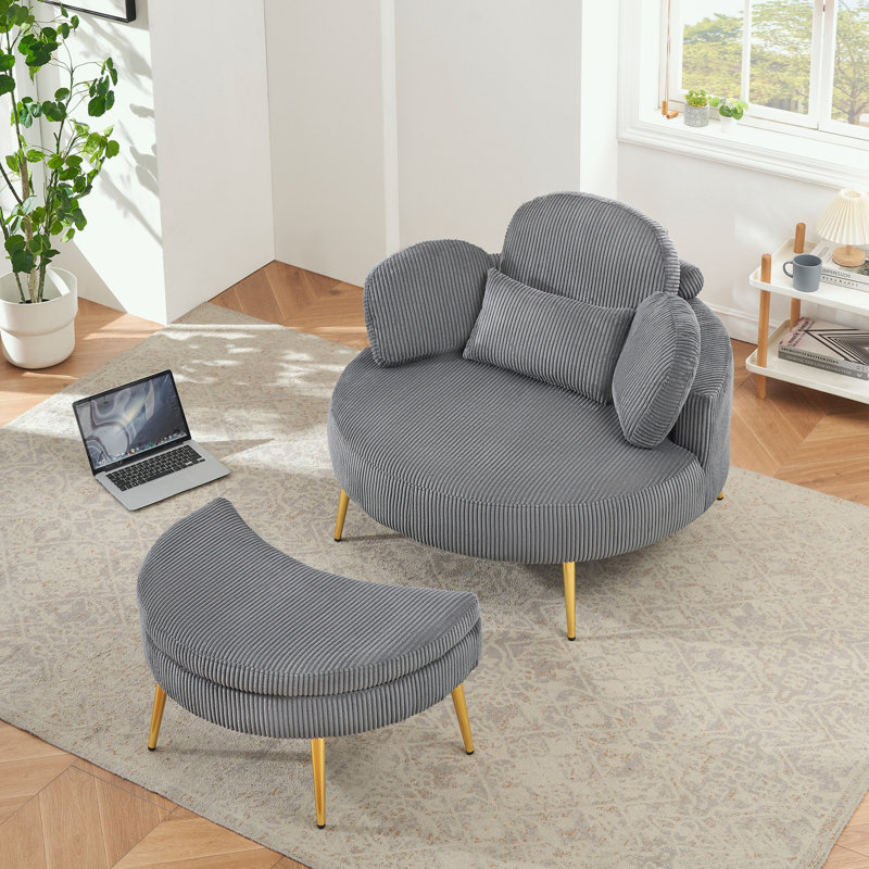 Fauteuils d'appoint en velours côtelé avec repose-pieds, Gris