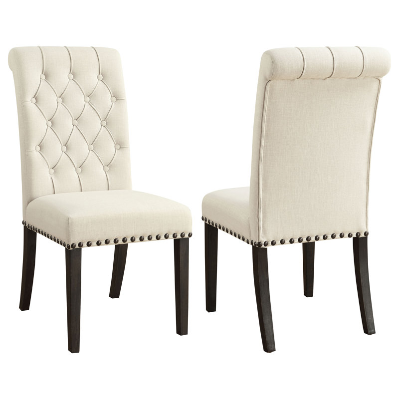 Jackye Tufted Side Chair with Nailhead Trim, Beige, Black