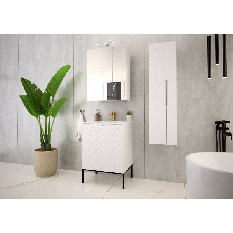 Anyssia Frame Mounted Bathroom Storage Furniture Set, White/Black