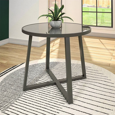 Table de salle à manger intérieure / extérieure 35 po, plateau en verre