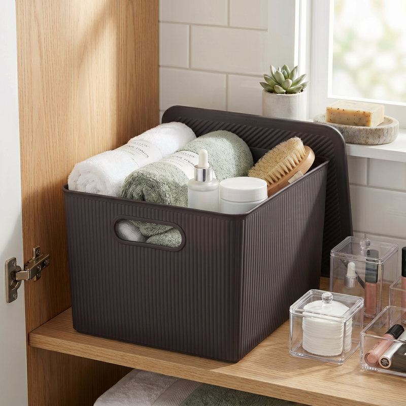 Panier en plastique nervuré, 2, Brun, H 9 po x l 11,5 po x P 15 po