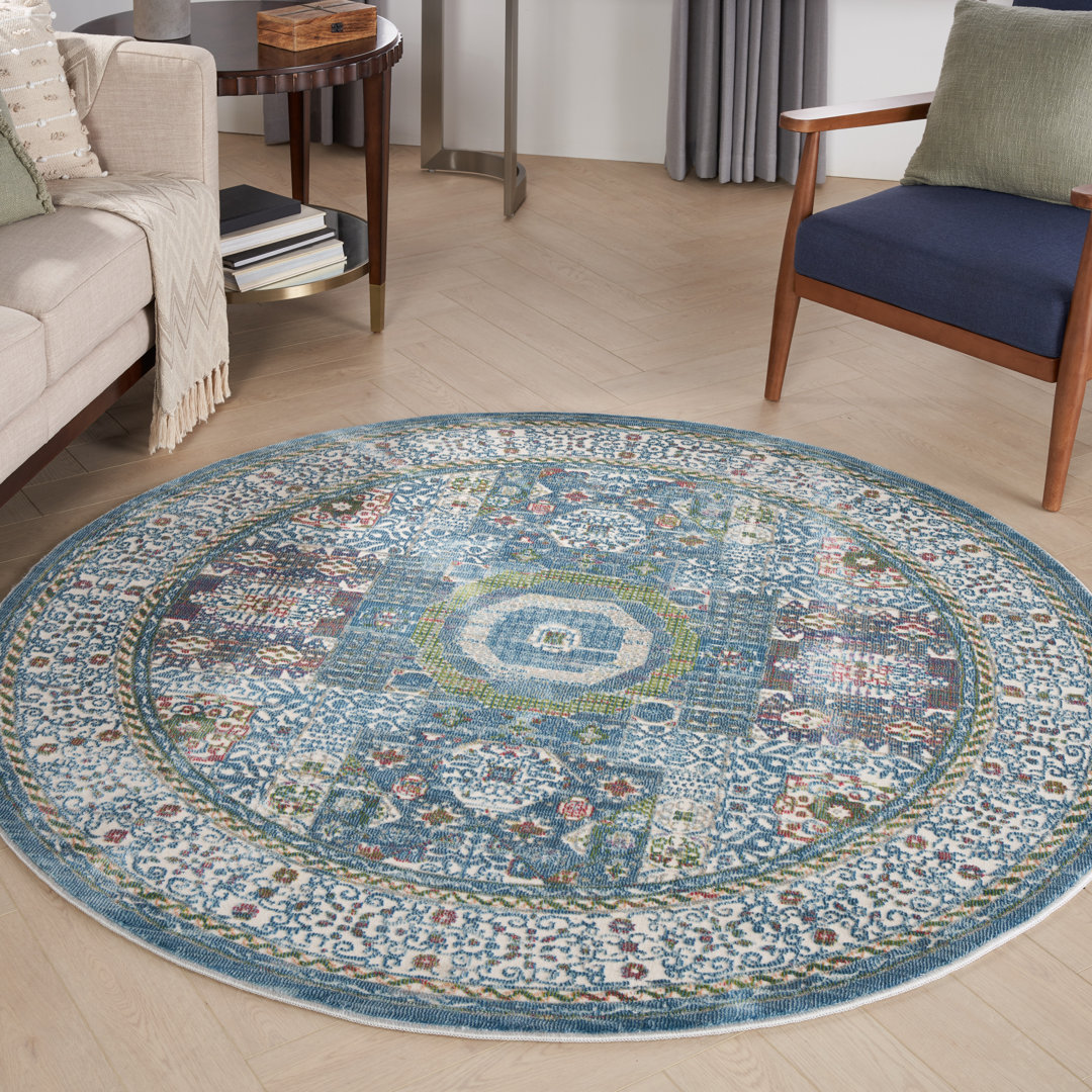 Ankara Global Bordered Ivory Light Blue Area Rug Bungalow Rose Rug 
