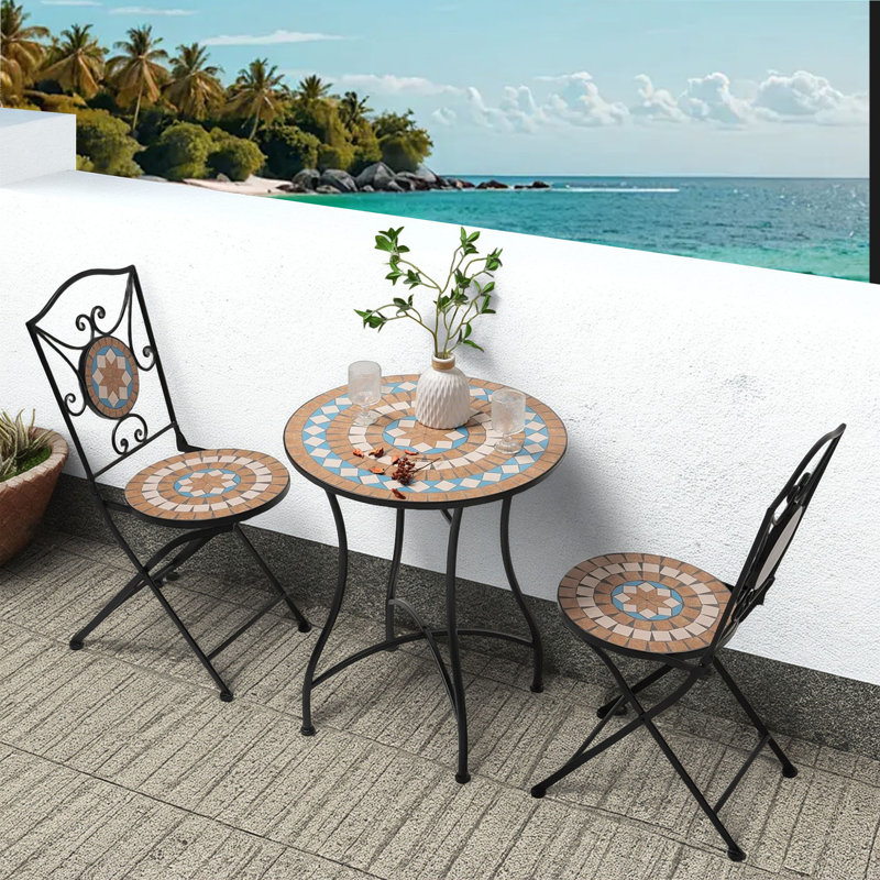 The 3-piece Vitality Mosaic Pattern All-season Patio Bistro Sets with Table & 2 Chairs