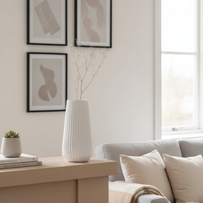 White Ceramic Textured Wavy Vase
