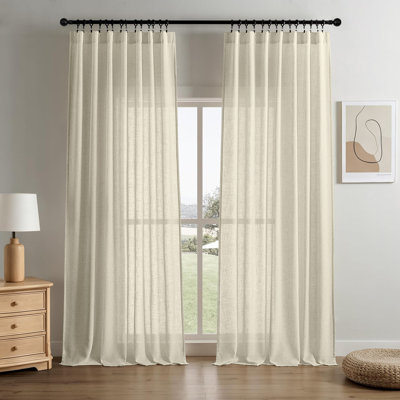2pk Light Filtering Linen Blend Curtains with Back Tabs/Rod Pocket - 52" x 84" Linen