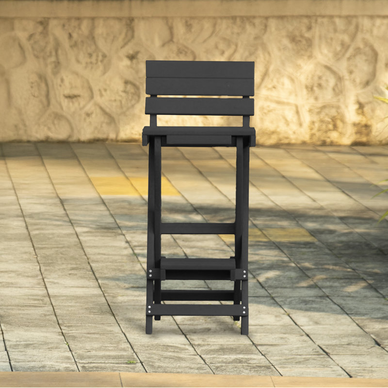 Key West Recycled HDPE Outdoor Folding Bar Stool , Black
