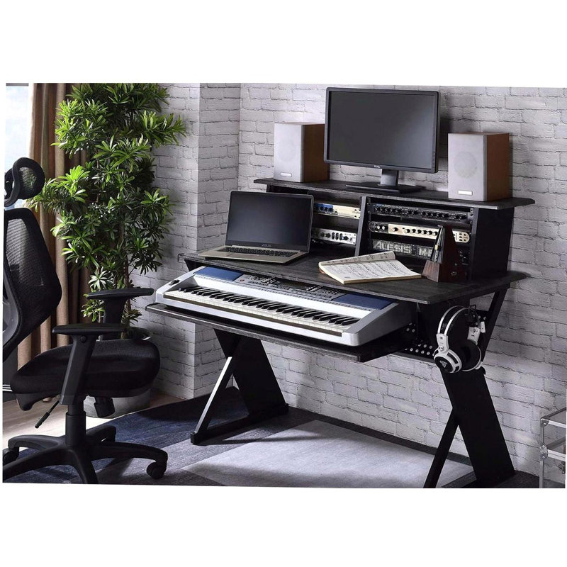 Bureau de musique noir avec plateau à clavier