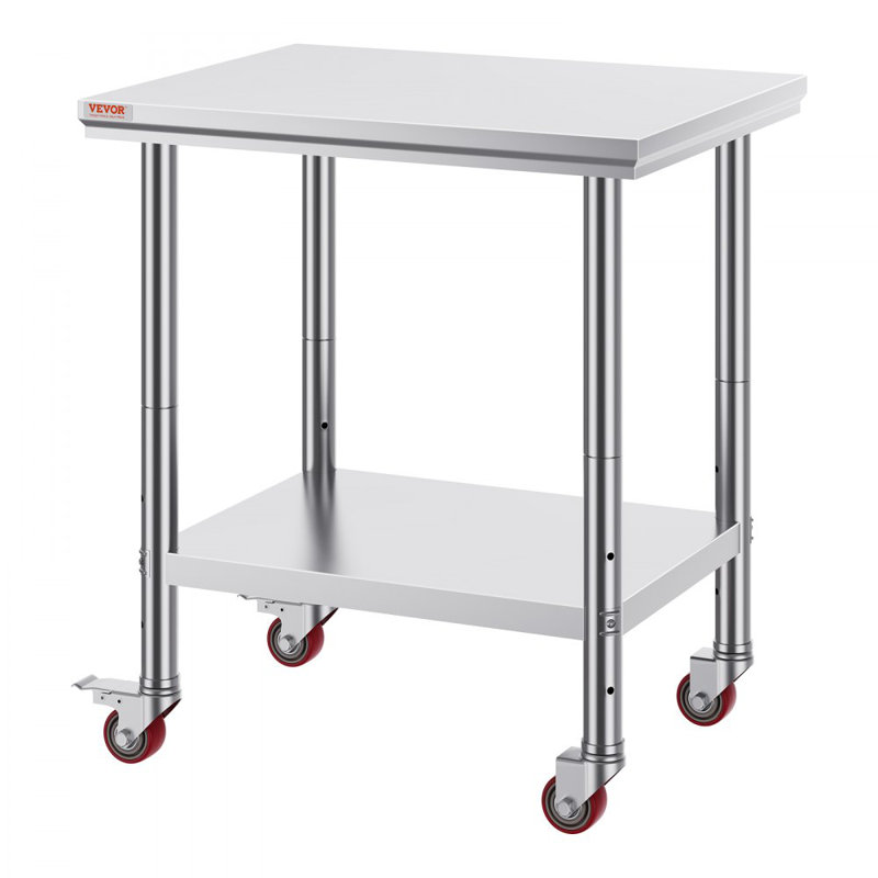 Table de travail en acier inoxydable avec roulettes 24 x 30 Table de préparation avec roulettes