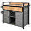 Chariot-grill d'extérieur de 52,8 po de largeur avec table résistante aux intempéries, table en bois, bureau pliable, grand espace de rangement, porte-bouteilles en acier, cadre roulant gris, plateau de table allongé, support caché