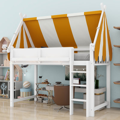 Canopy Loft Bed Featuring LED Lighting And A Built-In Book Shelf