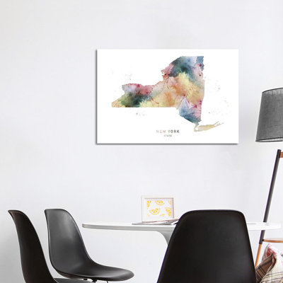 New York Watercolor State Map by WallDecorAddict - Wrapped Canvas Gallery-Wrapped Canvas Giclée