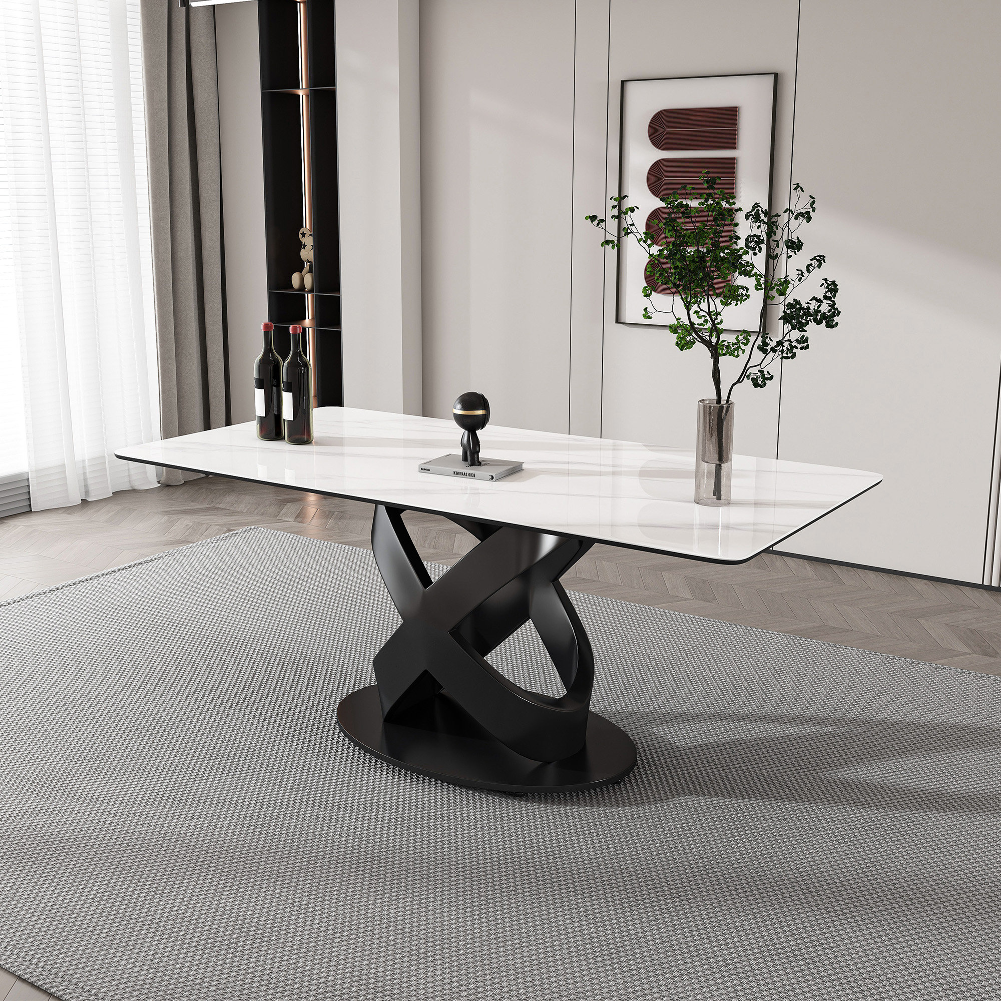 Orren Ellis 71" Rectangular Dining Table With Sintered Stone Top And ...