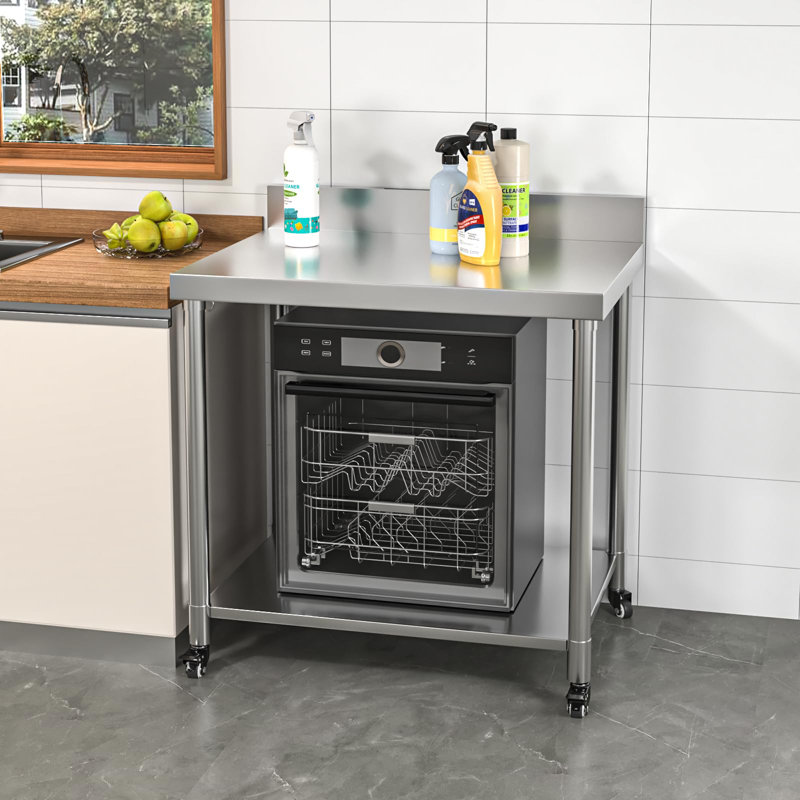 Tables de préparation pour comptoir en acier de cuisine commerciale avec 2 tablettes réglables, H 38 po x L 36 po x l 30 po