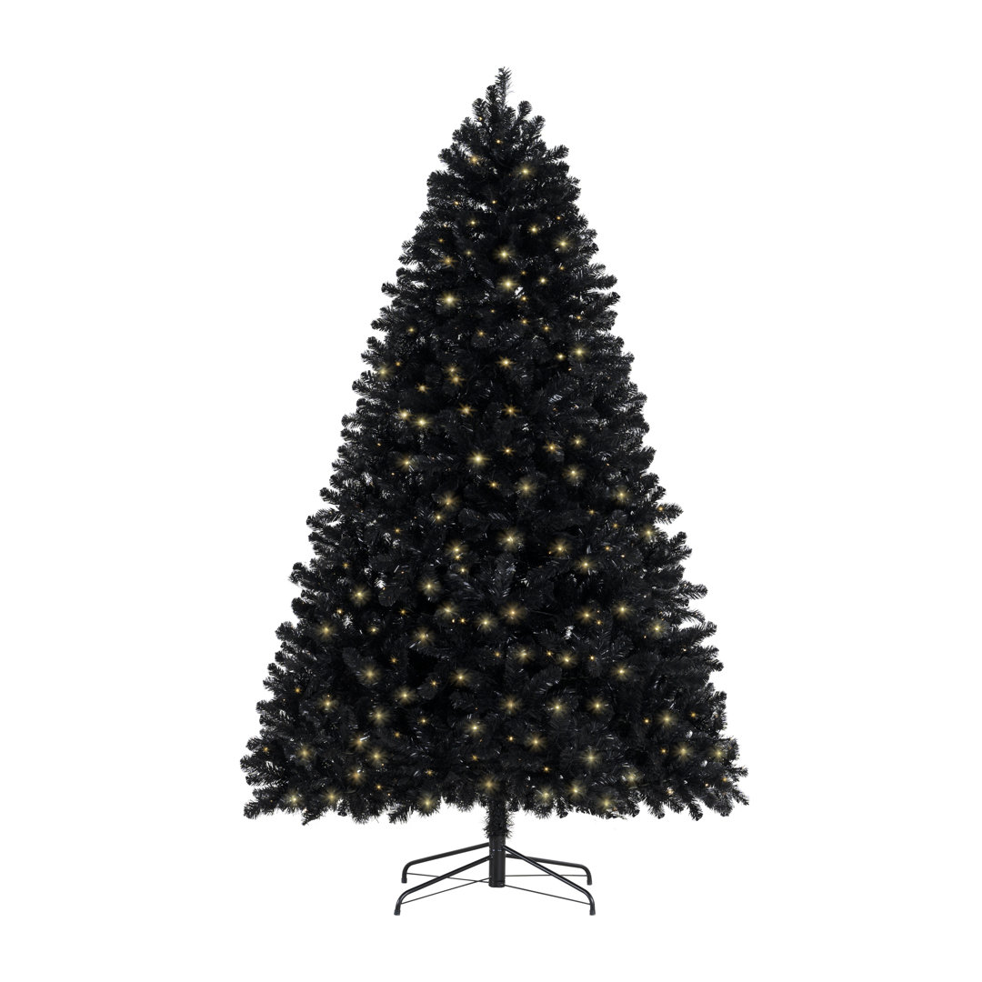 Black Prelit Artificial Christmas Tree with Metal Stand – Unique Dusky Holiday Tree Available in 6.5 ft, 7.5 ft, and 9 ft Sizes for Modern Christmas Décor with 950 Warm Lights, 2392 Branch Tips The Holiday Aisle® 
