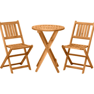 Wood Bistro - 3 Piece Folding Patio Furniture. For Front Yard, Balcony, Deck. Round Coffee Table, 2 Chairs, Stain- Furniture With Chairs & Table. Excellent Craftsmanship, For Backyard, Deck